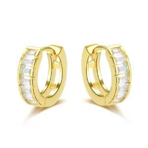 18K Gold Plated Trendy Circle Style 925 Sterling Silver AAA Cubic Zirconia Small Hoop Earrings Wedding Aaa Emerald Main Stone