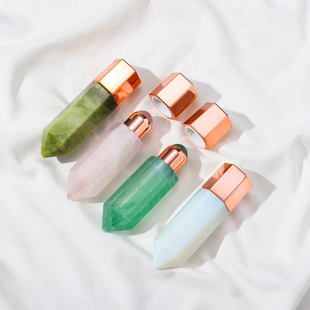 Natural Gemstone Roller Oil Bottle Amethyst Rose Quartz Crystal Roller Bottle