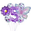 Conjunto de 5 mariposas rosas y moradas.