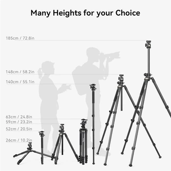 Small Rig 73" Camera Tripod 360 Rotation Center Column Horizontal Tripod Monopod With Smartphone Holder Carrying Bag-4288 detail image