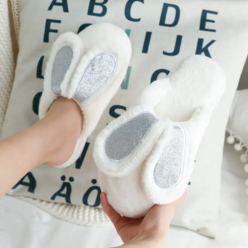 Cute Cartoon Winter Indoor Warmth Korean Home Household Confinement Plush Flip Flop Cotton Shoes