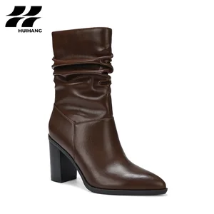 Stylish Women's Ankle Boots with Chunky Heels Pointed Toe Zip Closure Height Increasing Comfortable for Autumn Winter Use
