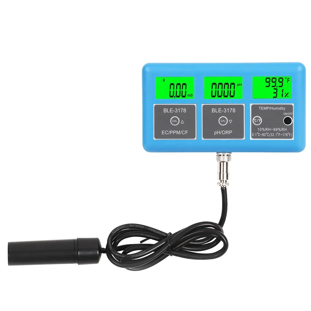 7 in 1 Yinmik Bluetooth Digital Aquarium pH Tester Temperature EC TDS CF ORP Humidity Water Quality Tester Online Meter Monitor