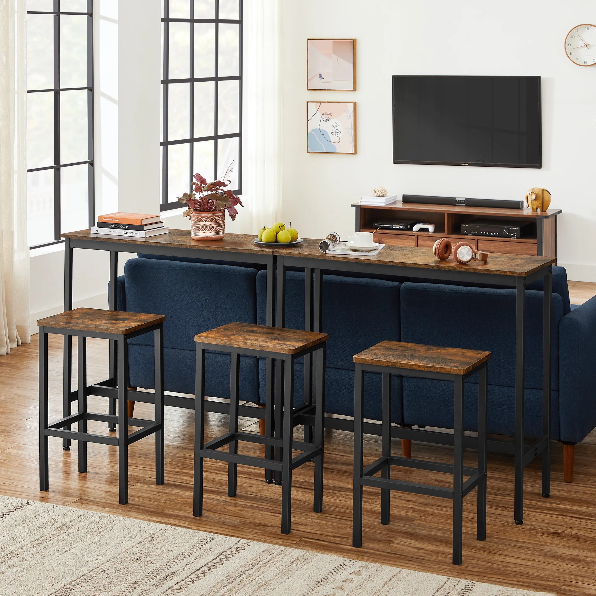 VASAGLE Dining Table Set Kitchen Bar Height Table with Stools Set of 2 bar Table and Chair Set