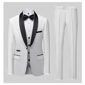 Best Man and Host Wedding Suit Black Green Fruit-Neck Waistcoat with Long Pants Jacket Breathable Business Style