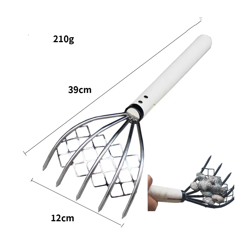 5tine Ninja With Mesh Net Clam Fork Short Wooden Handle Ergonomic Non