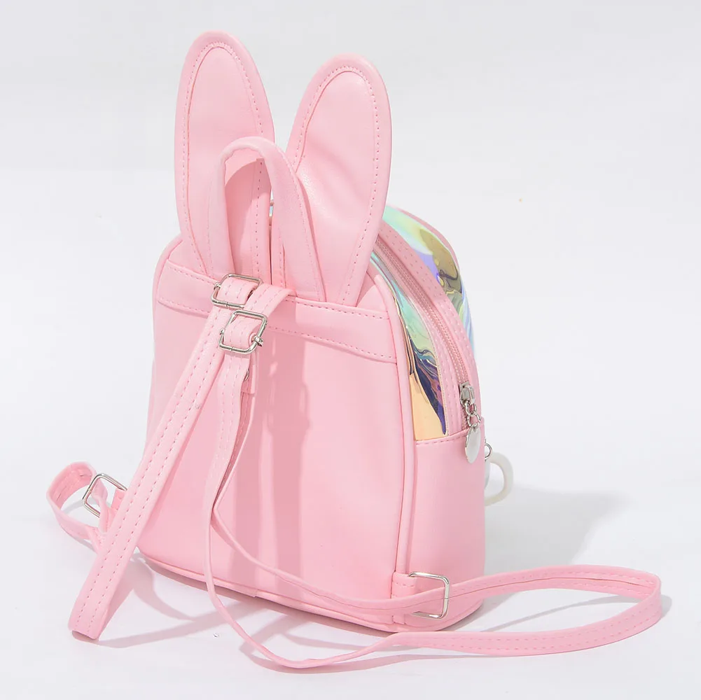 Голографический Кролик для маленьких девочек 3-12 лет, милый рюкзак из искусственной кожи для дошкольного и детского сада, прозрачный, розовый