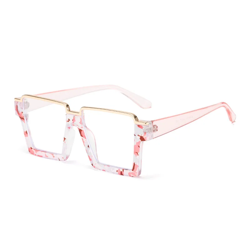 2025 Oversized Anti Blue Light Glasses Women Fashion Unique Print Plaid Semi Frame Metal aperçu 9