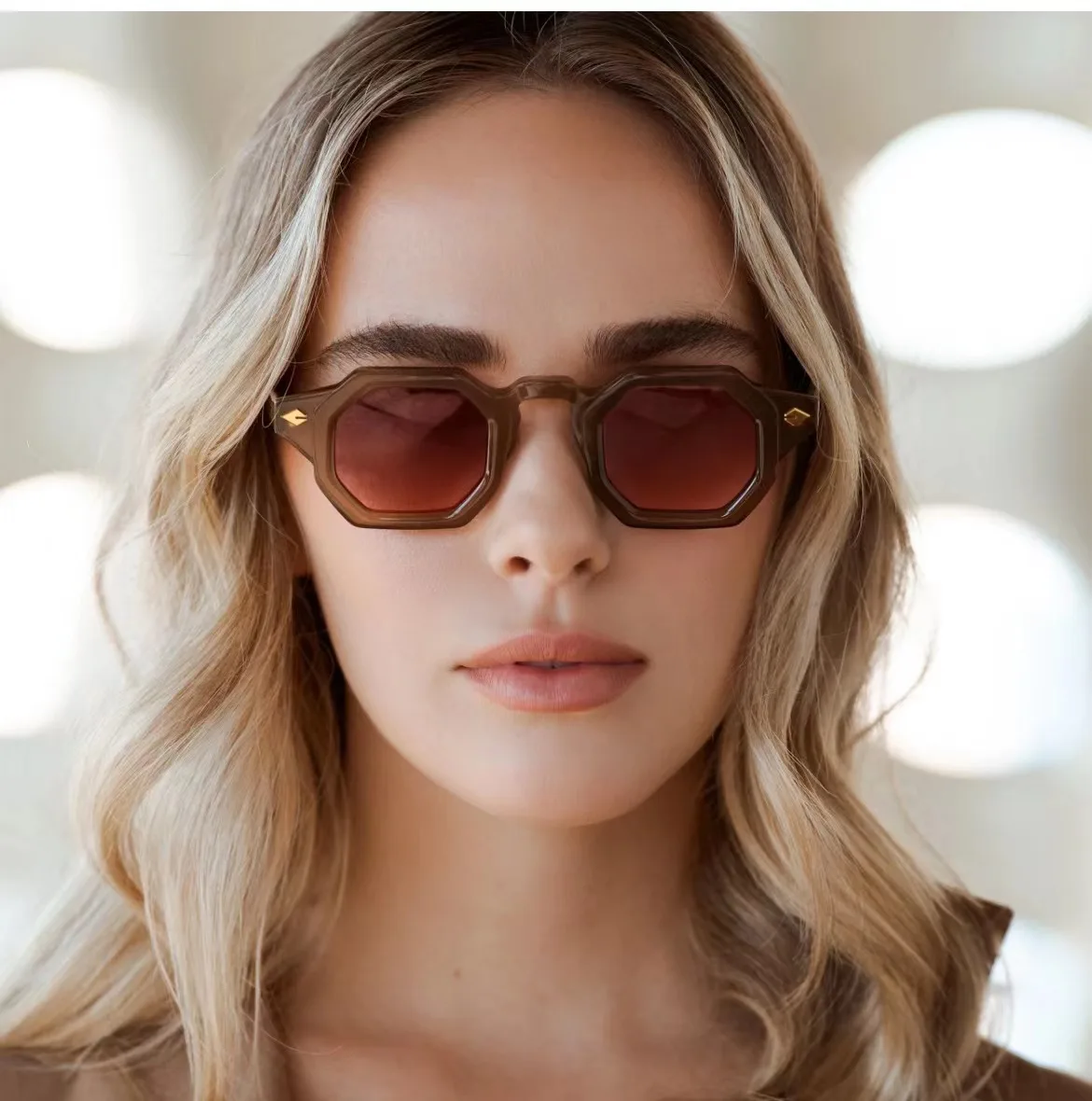 Vintage Trendy Brown Geometric Sunglasses Vintage Geometric Frame Polarized Shades Glasses, High  main image 4