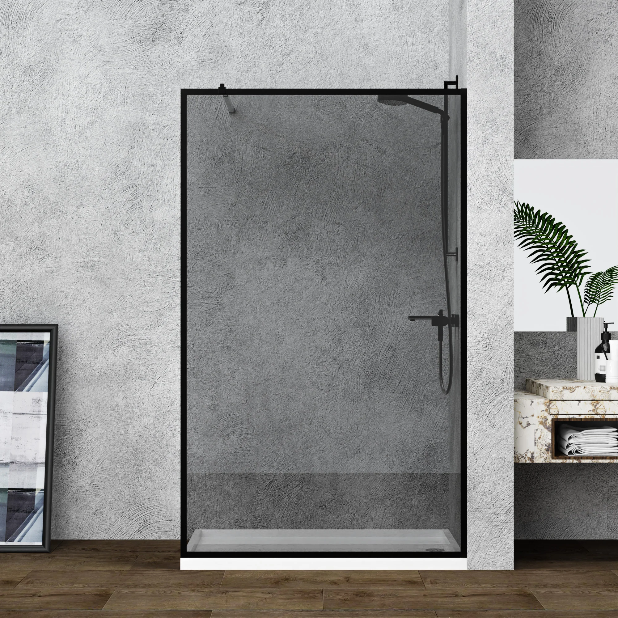 Black Profile Simple Design Shower Room Shower Glass Door Glass Partition Walk In For Bathroom ...