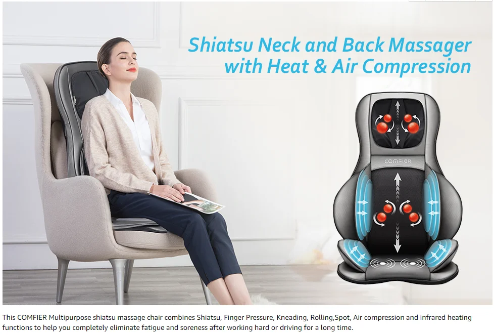 NEW Comfier Neck and Back Massager w/Heat Shiatsu Massage Pillow