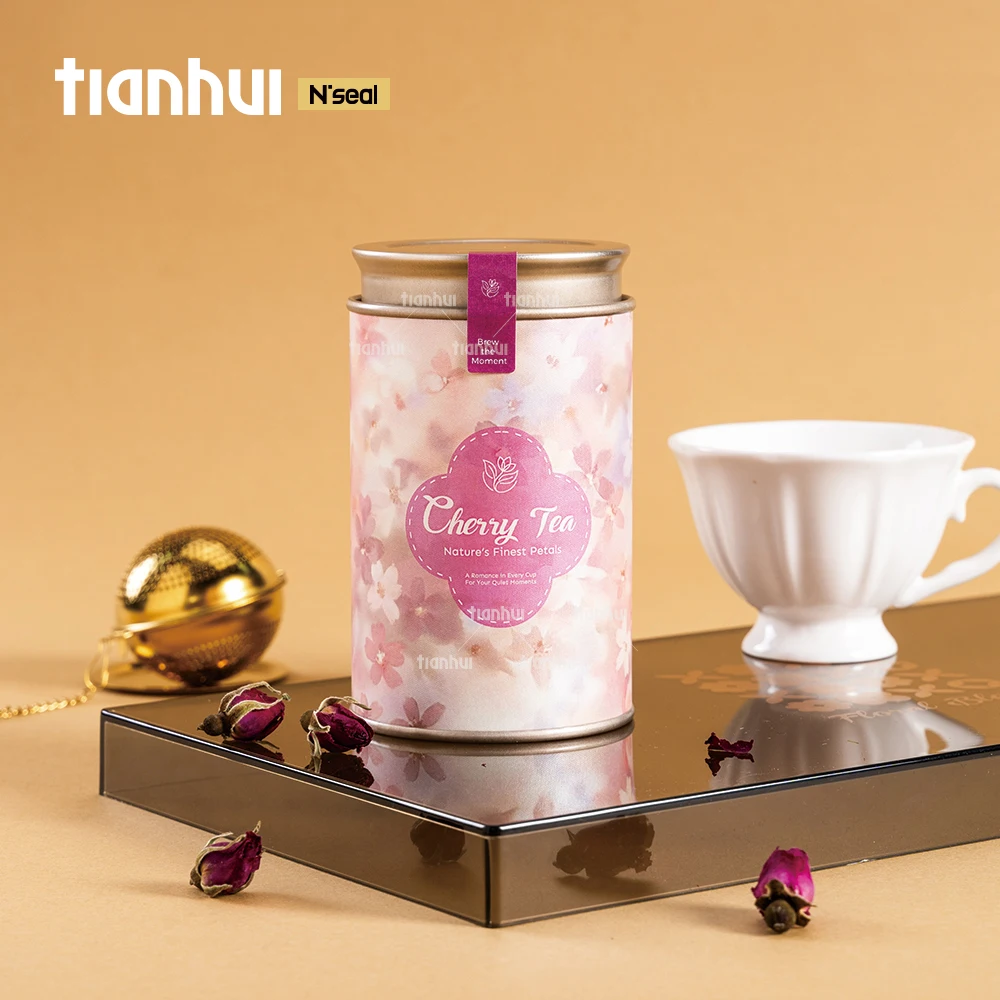 علبة شاي مستديرة فارغة تيانهوي مع غطاء مزدوج لتغليف هدايا الشاي