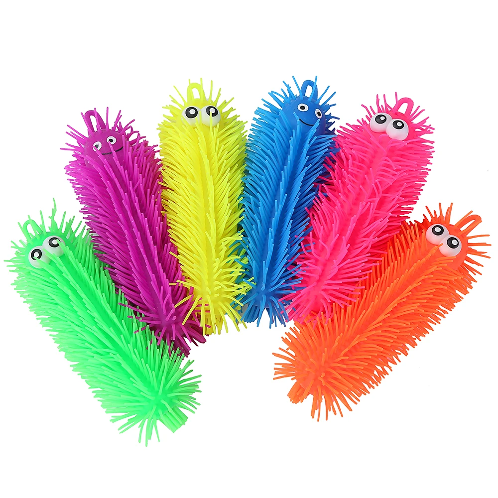 Yoyo Colorful Tpr Worm Puffer Ball Cheapest Cater Pillar Fluffy Puffer Ball With Light