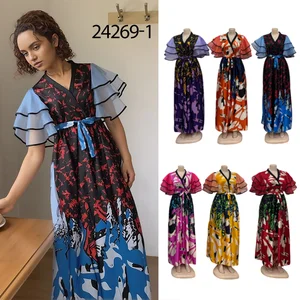 Wholesale New Summer V-neck Short Sleeve Layered Casual Loose Breathable Dress