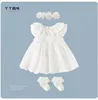 White mesh slip dress + headband + princess socks