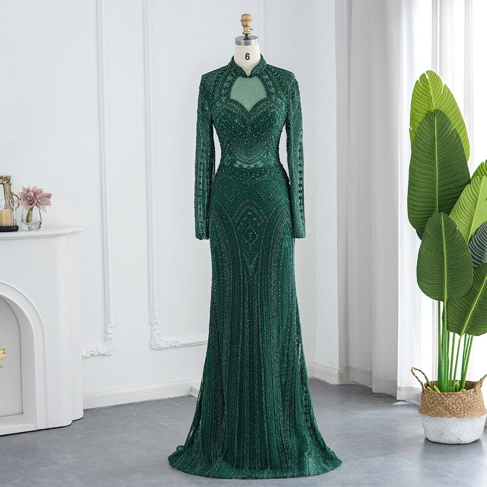 Asa-ss51 Elegant Emerald Green Floor-length Evening Dress With Beading & Lace, Oem