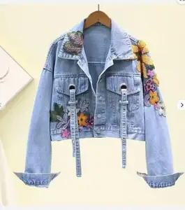 Clothing Manufacturer Heavyweight Denim Jeans Women's Jacket Custom Glitter Embroidery Vintage Ropa De Mujer High Quality Jacket