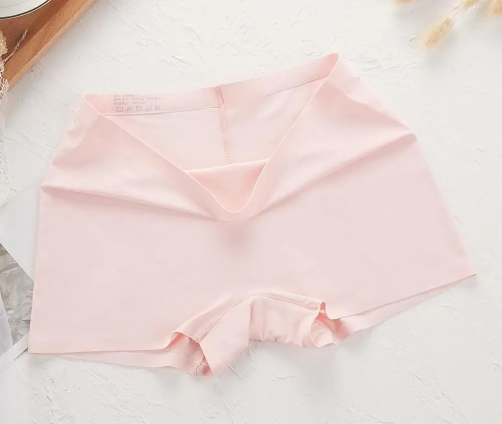 Woman Ice Silk Lowwaist Boyleg Underwear Solid Color Traceless Elastic