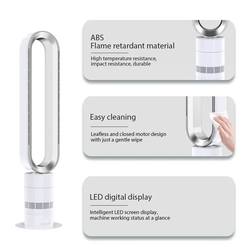 H601 97cm Floor Standing Bladeless Oscillating Fan Remote Control ABS Plastic ROHS Certified 220V Class a Energy Hotel Use