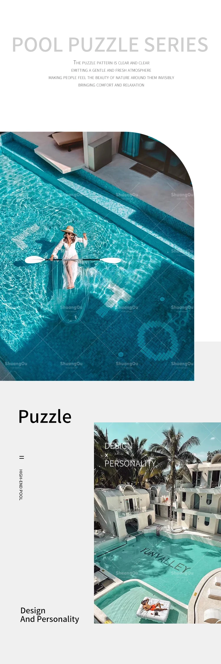 Pool Puzzle Alphabet Puzzle Piece Ceramic Backsplash Mosaic Tile Blue Green Glaze ...