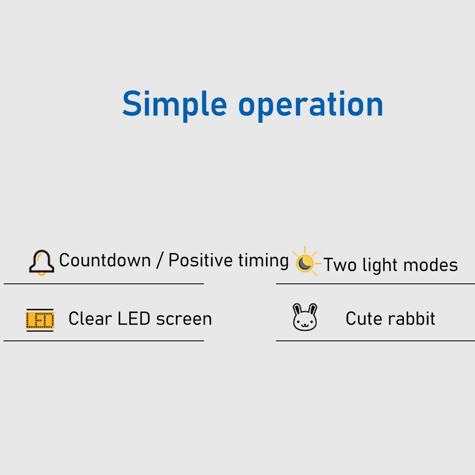 Cute Cartoon Rabbit Digital Timer Night Light 2 Brightness Modes Reminder Setting Kitchen Timer for Cooking Sports Exercise