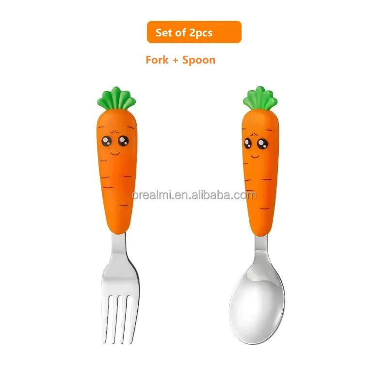 Carrot Cartoon Fork Spoon Children's Stainless Steel Tableware Set Food