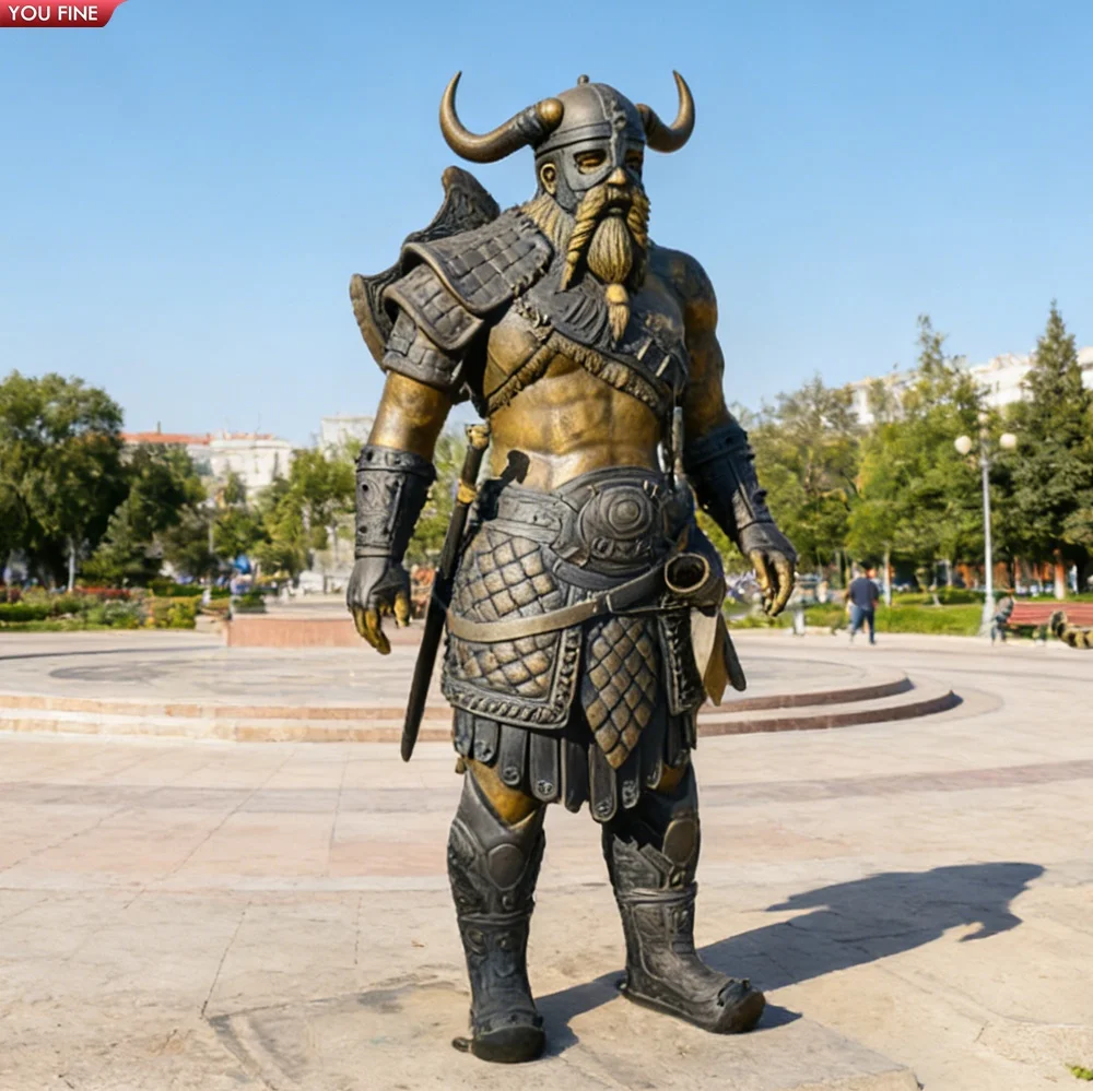 YOUFINE ブロンズ製バイキング戦士像 北欧風歴史彫刻 プラザ・ガーデン