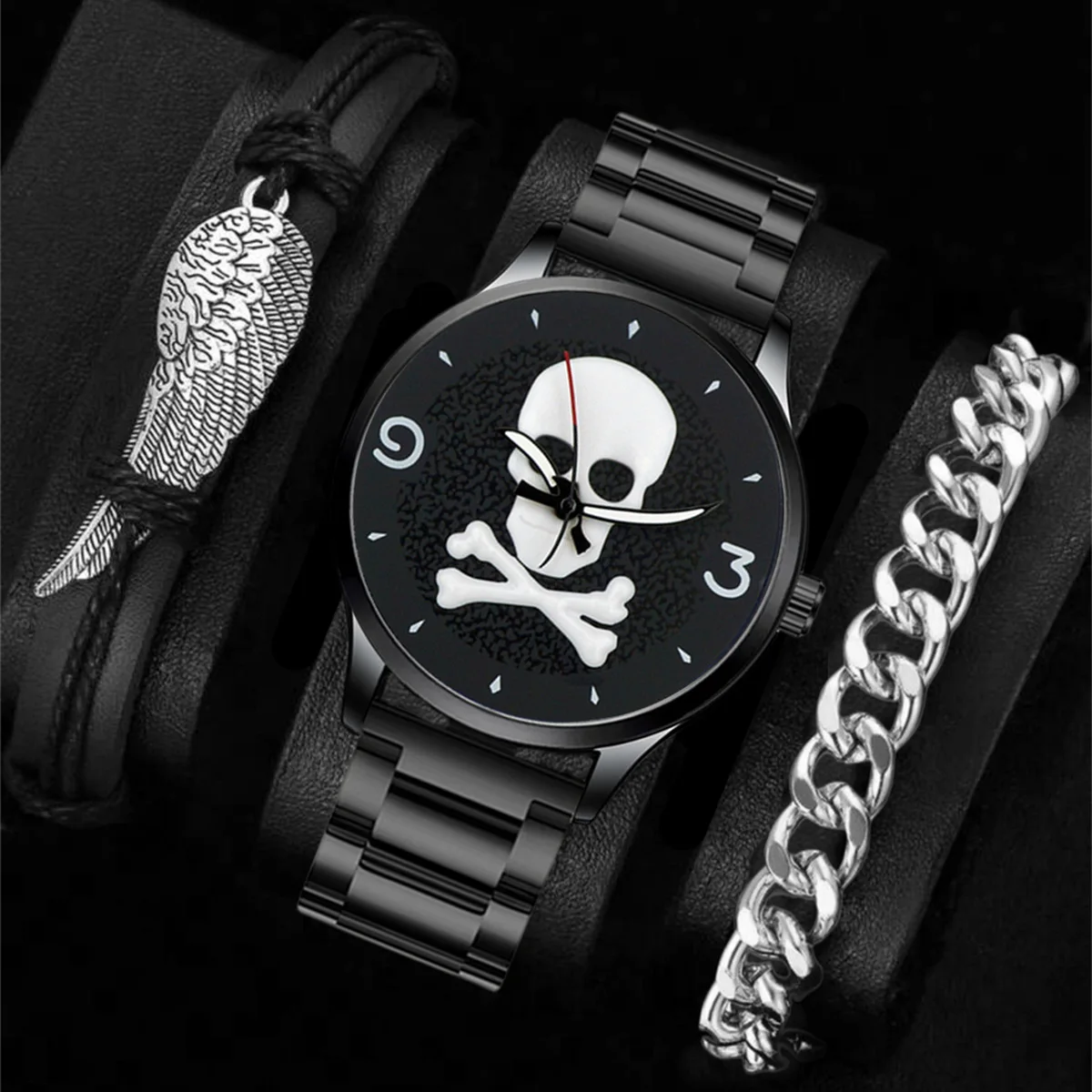 Men's Fashion Watch Set Stainless Steel Strap Quartz