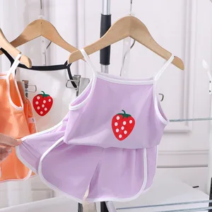 Solid Pattern Two-Piece Set for Baby Girls Casual Ice Silk Suspender Suit Girl Clothing