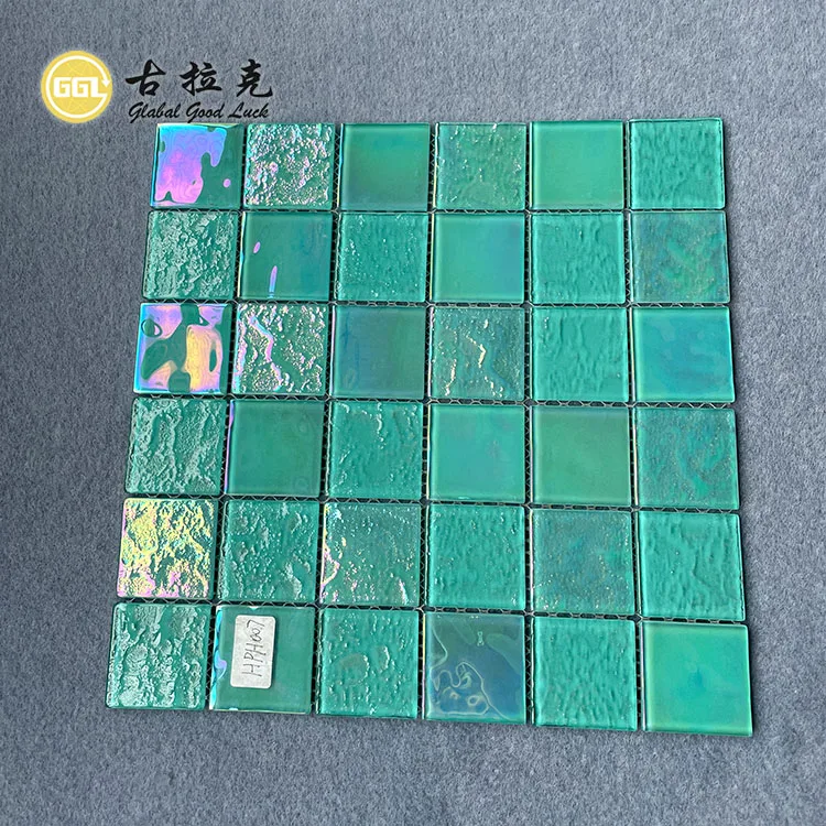 Wholesale price outdoor aqua green white blue iridescent crystal glass swimming pool mosaic tile details