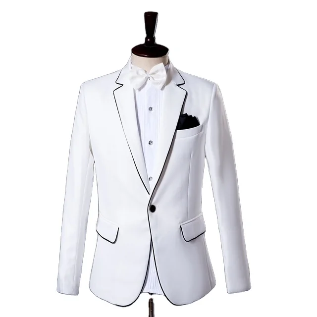 Custom Logo white Polyester Formal Wedding Casual Jacket Male Office Slim Fit coat Mens Grooming Business Tuxedo Body Blazer