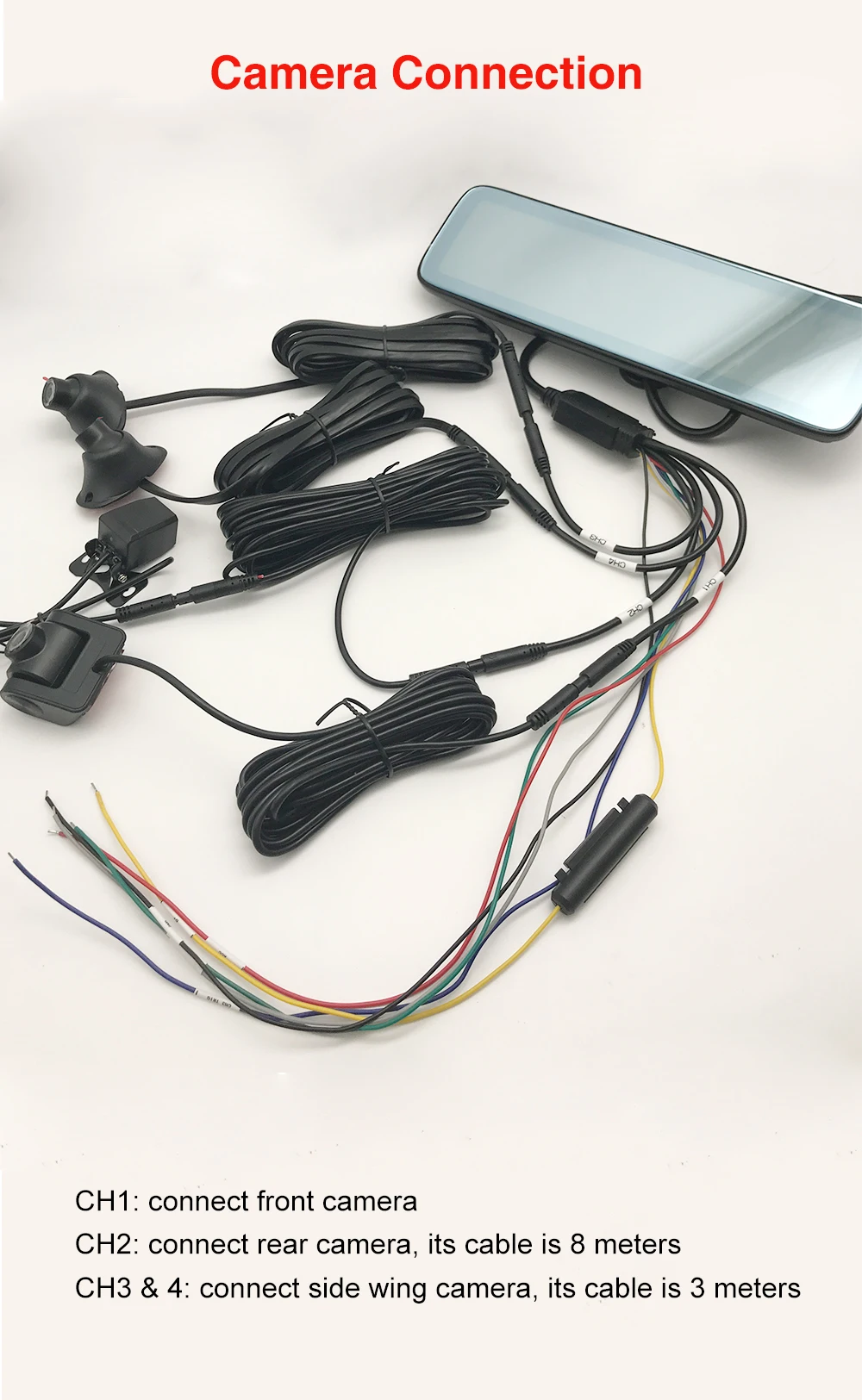 4 Cams Record 12" Touch Screen Mirror Car Dvr Fit 936v Max 512g Sd