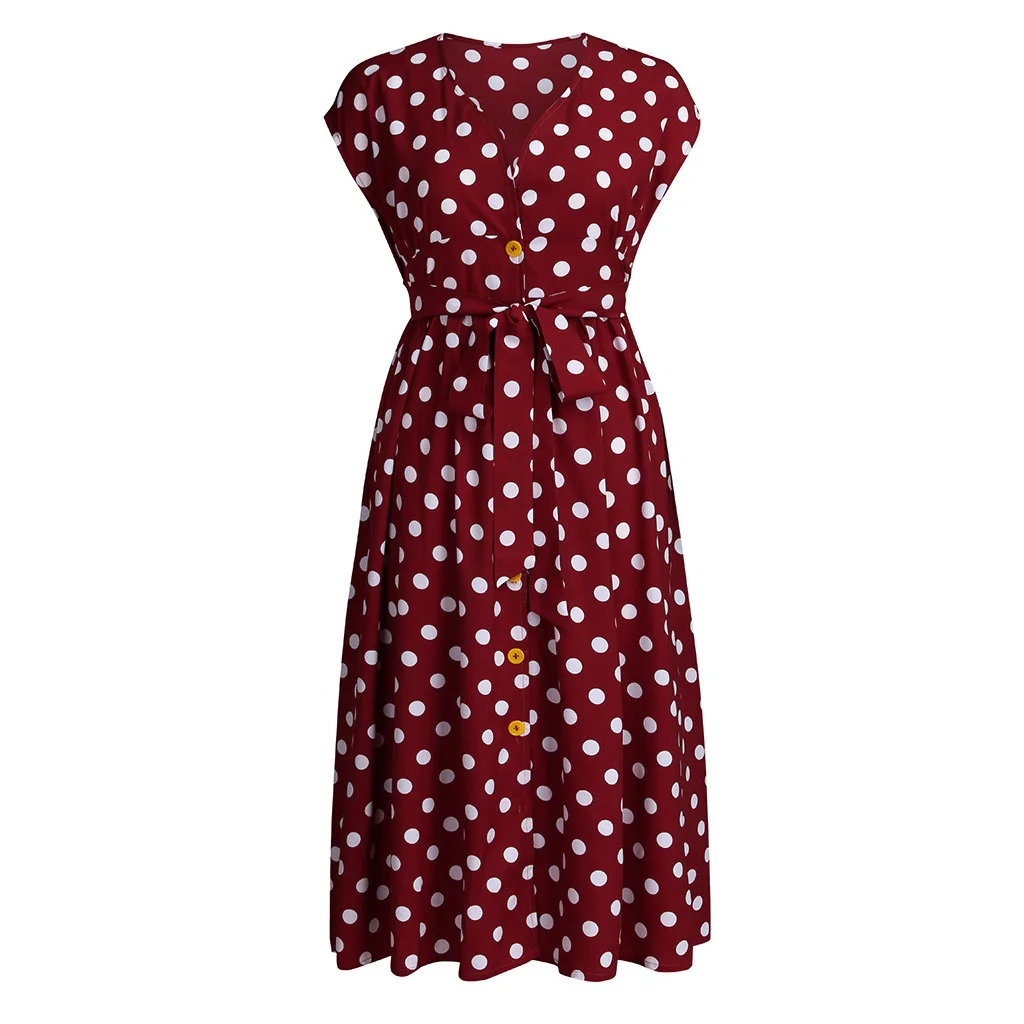 New Button Ladies Belts for Polka Dot Dress Maxi Plus Size Summer Casual  Women Dresses