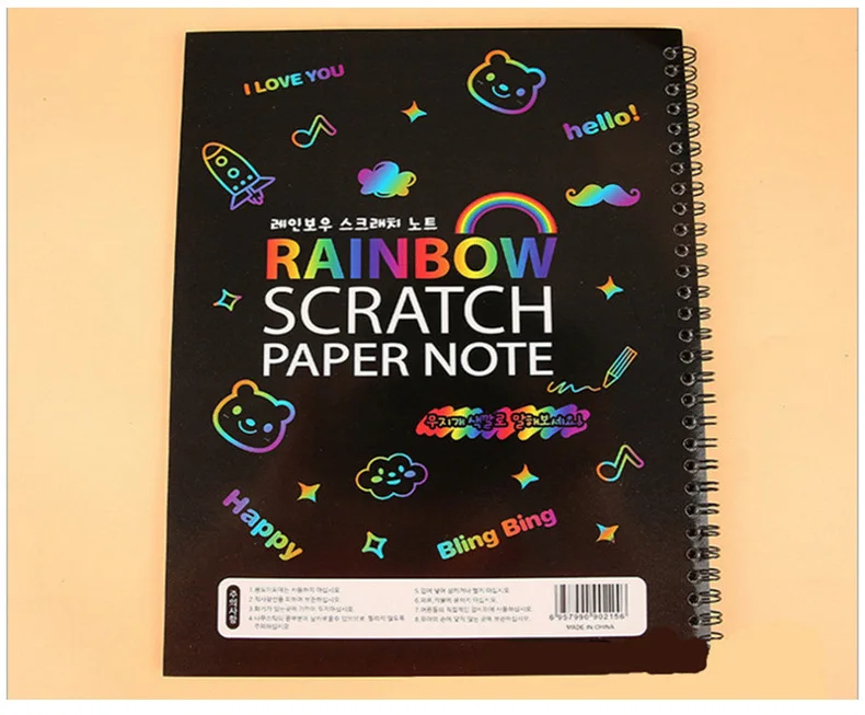 Rainbow Scratch Paper Note With Ten Pages And One Wooden Scratching Pen