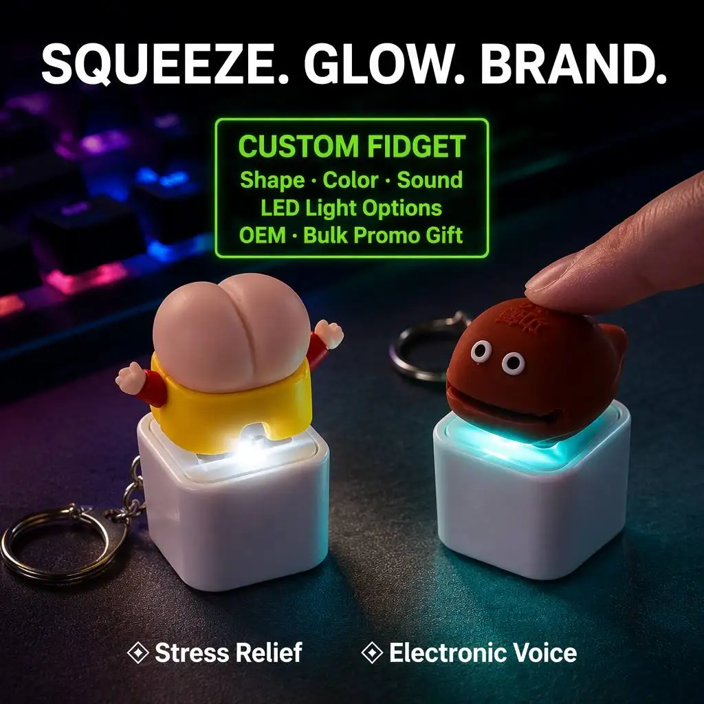 Custom Yellow Chicker Keyboard Keychain Stress Relief Electronic Voice Fidget Sqeezy Squishy Toy Promotional Rubber Key Chains