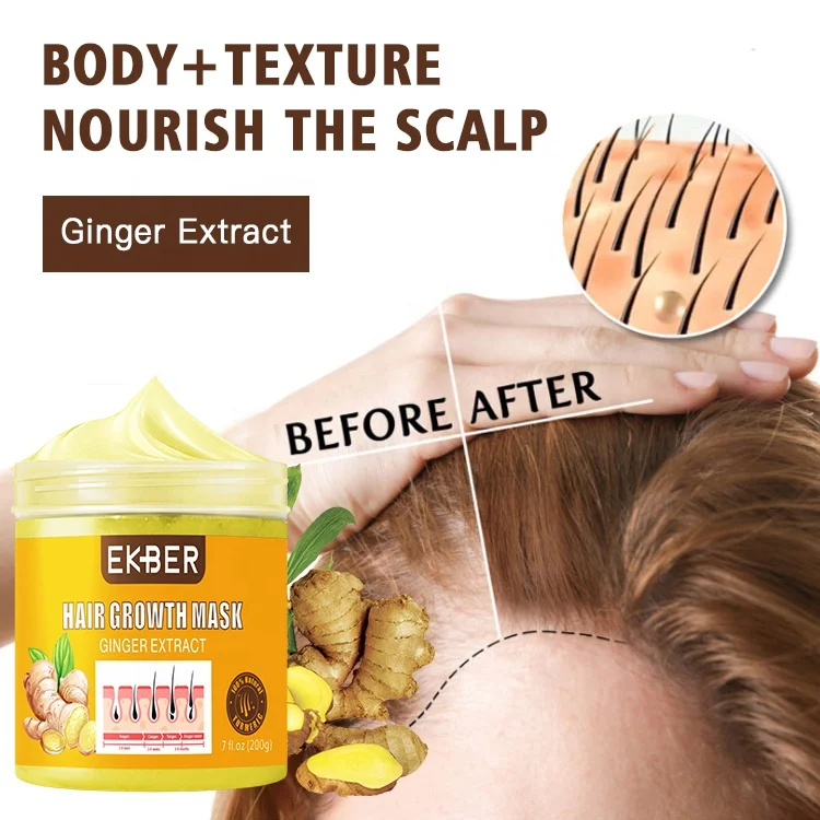 Customize Logo Multifunctional Ekber Ginger 200ml 5 Days Hair Growth Mask Hyaluronic Acid Moisturizing Refreshing Hair Care