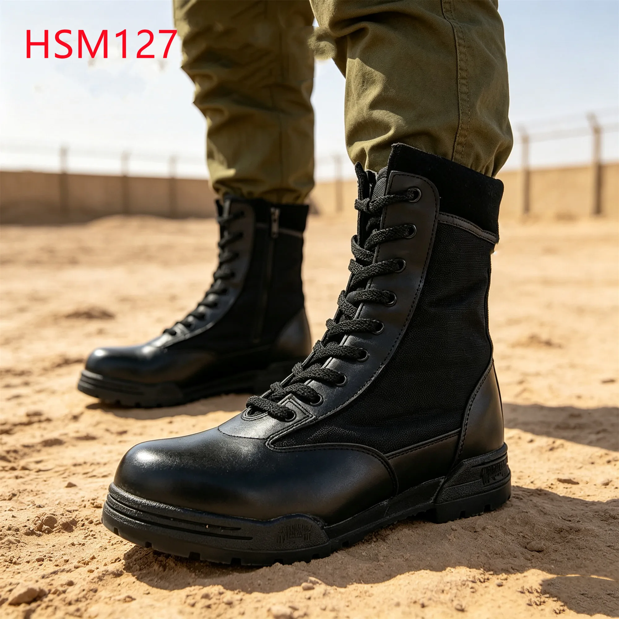 LXG,classic Hua Singh Marching Boots with Suede Leather Collar Anti-impact EVA+rubber Stitching Sole Leather Combat Boots HSM127