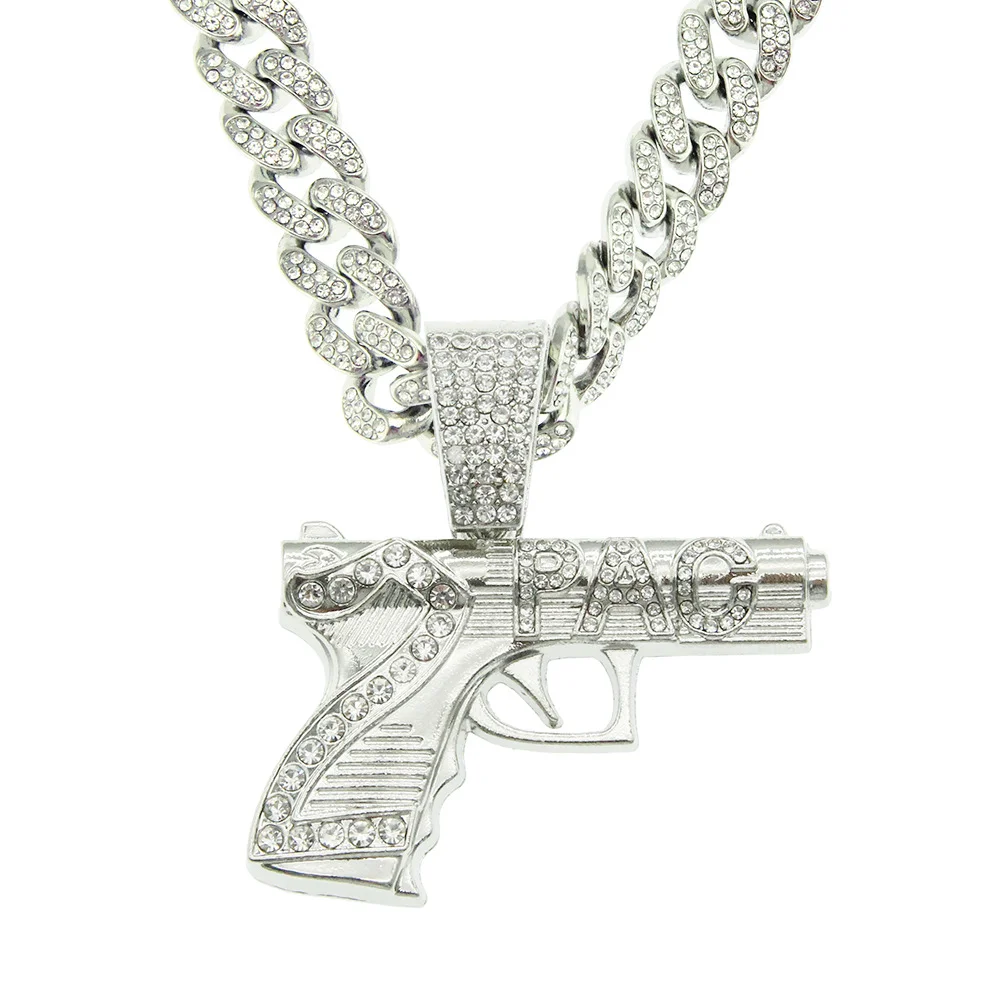 Wholesale Iced Out Cuban Link Chain With Bling AK47 Gun Pendant Necklace Jewelry Colgante De Pistola