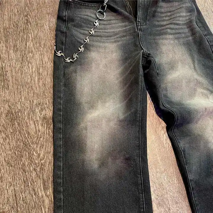 Custom Streetwear High Waits Cotton Faded Straight Baggy Acid Washed Distressed Stacked Trousers Denim Pants Jeans Pants for Men gallery 3