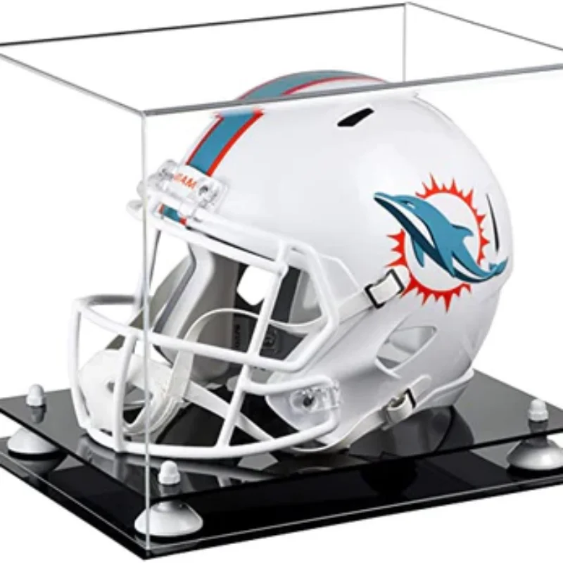 Factory Custom Clear Transparent Rectangle Acrylic Motorcycle Helmets Display Case With Black Base