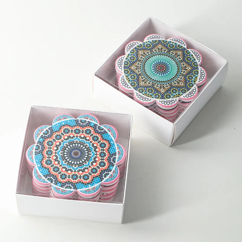 Blank Print Flower Shape Sublimation Custom Drink Bottom Cup Wooden Absorbent Ceramic Coaster With Cork for Wedding