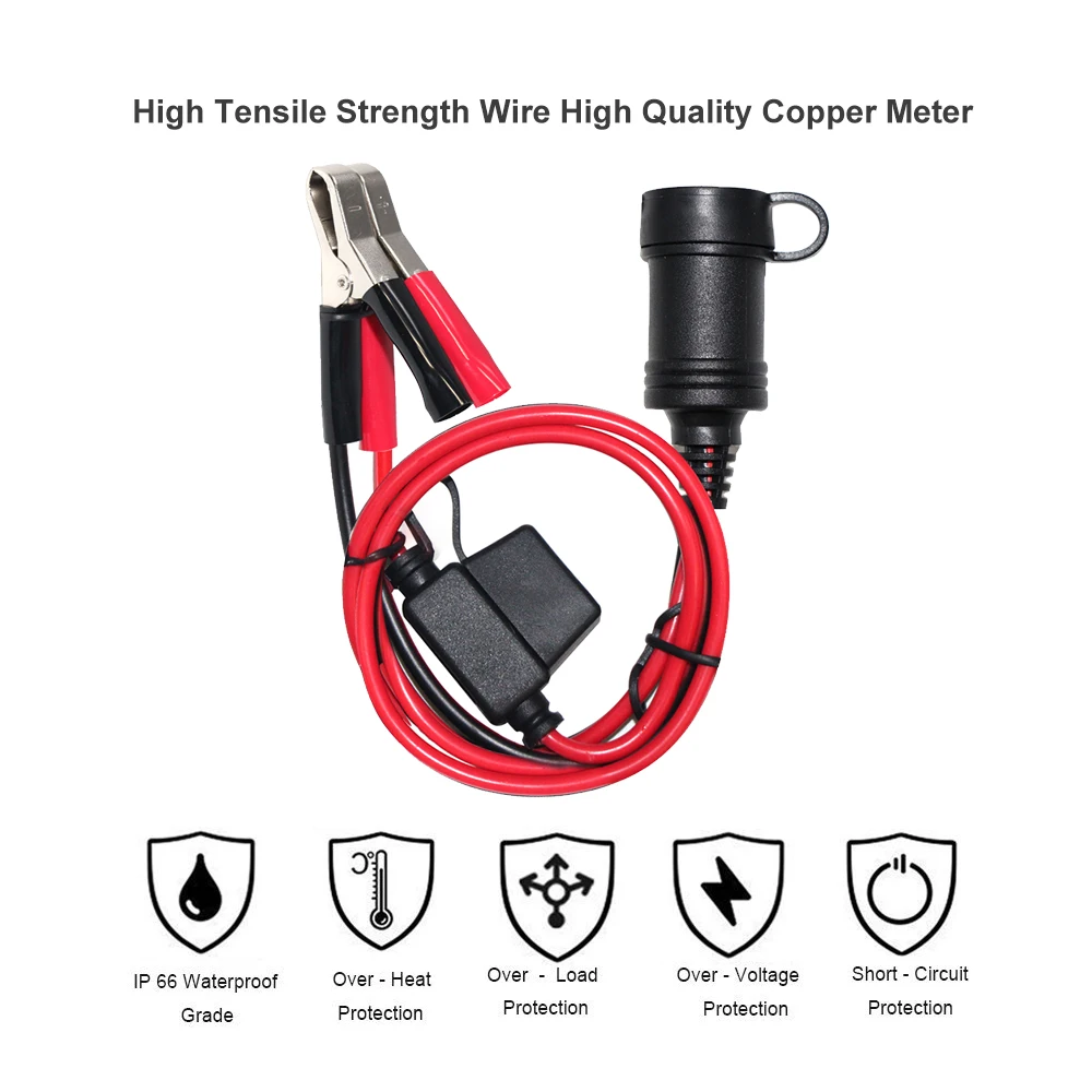 Pinces Crocodile 12V-24V Pour Batterie Voiture - 30A - Câble 0,6m - Connecteur Cuivre Pur - Noir/Rouge