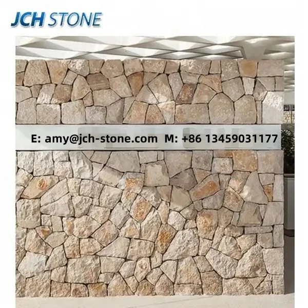 Yellow Granite Stone Irregular Shape Random Size Outdoor Wall Cladding Facade Stone Tiles
