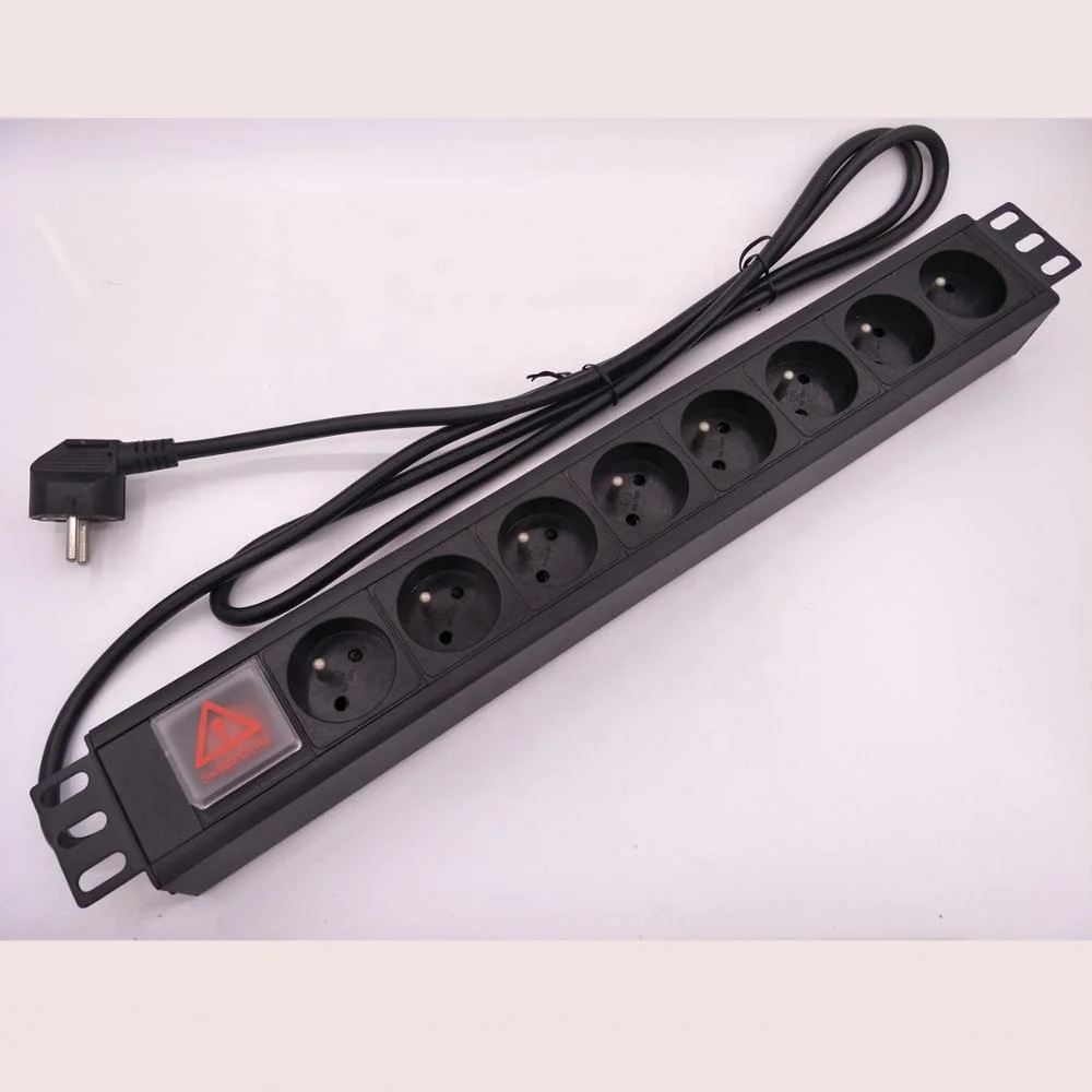 1U 8ways French Type Horitonal Network Cabinet Rack Power Distribution Unit with Surge Protector