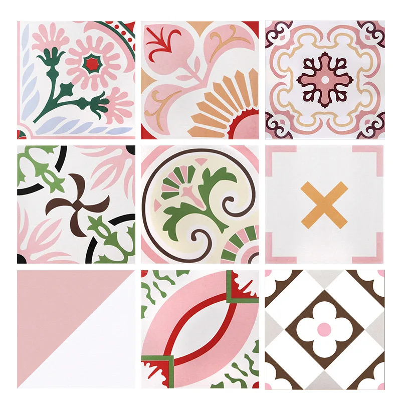 Retro Pattern Pink Floor Tiles - Non-Slip Antique Kitchen