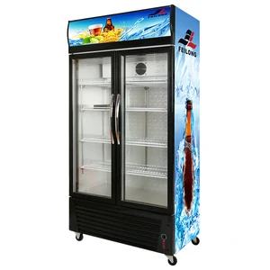 728L Large Capacity Two Doors Display Cabinet Cold Beverage Cooler Drink Showcase