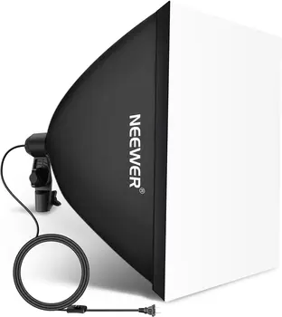 NEEWER 24x24in/60x60cm Softbox With E26 Porcelain Socket/UL Certified Power Cord/White Diffuser/Stand Adapter, Durable Nylon