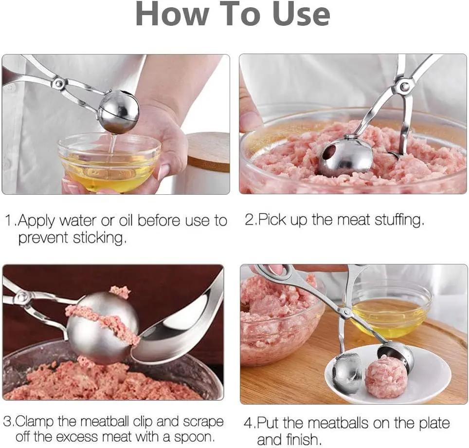 2pcs Stainless steel meatball maker clip meatball spoon-Siliver