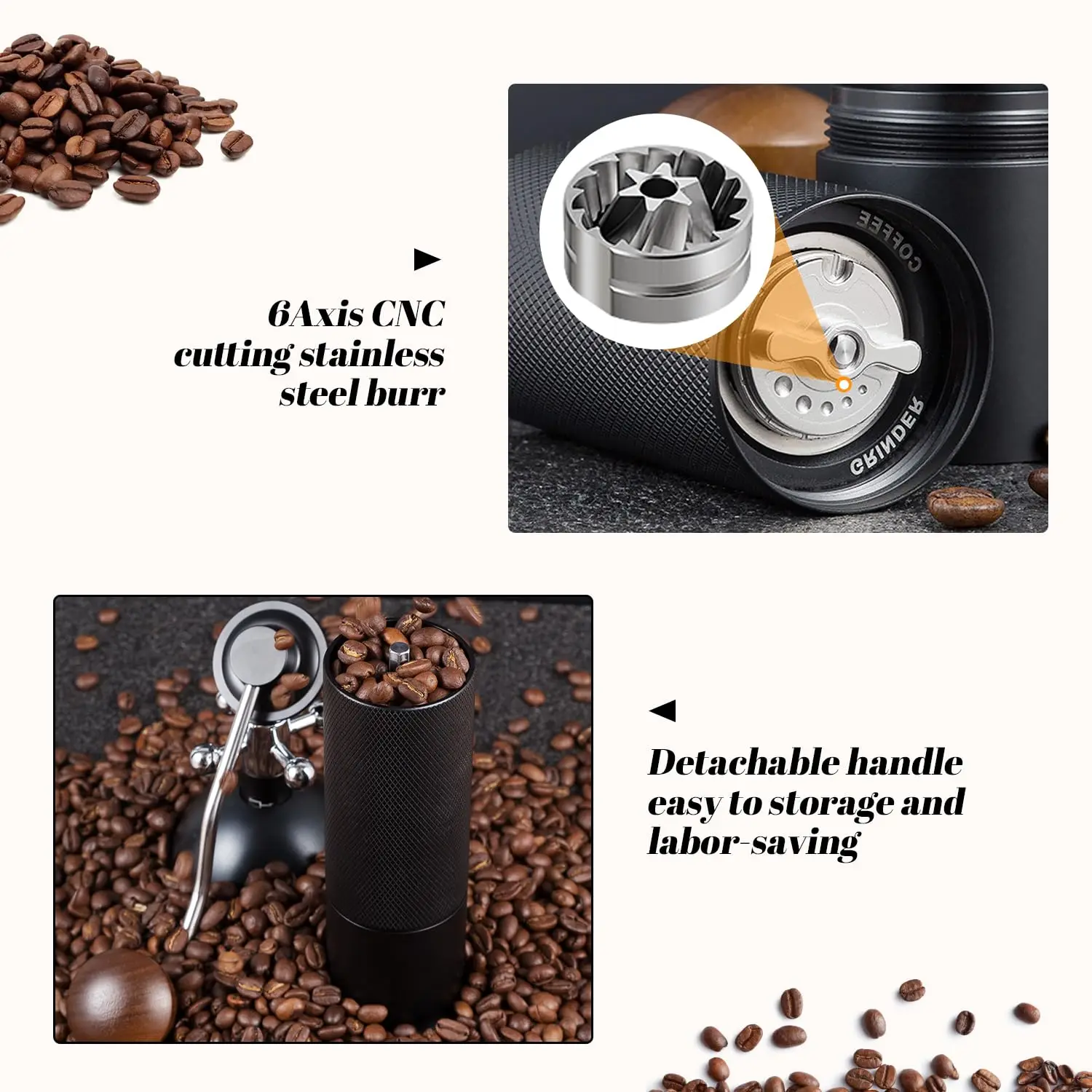 Al-Alloy Body 420 Stainless Steel Burr Homeuse Espresso Mini Small Hand Mill Portable Manual Coffee Grinder factory