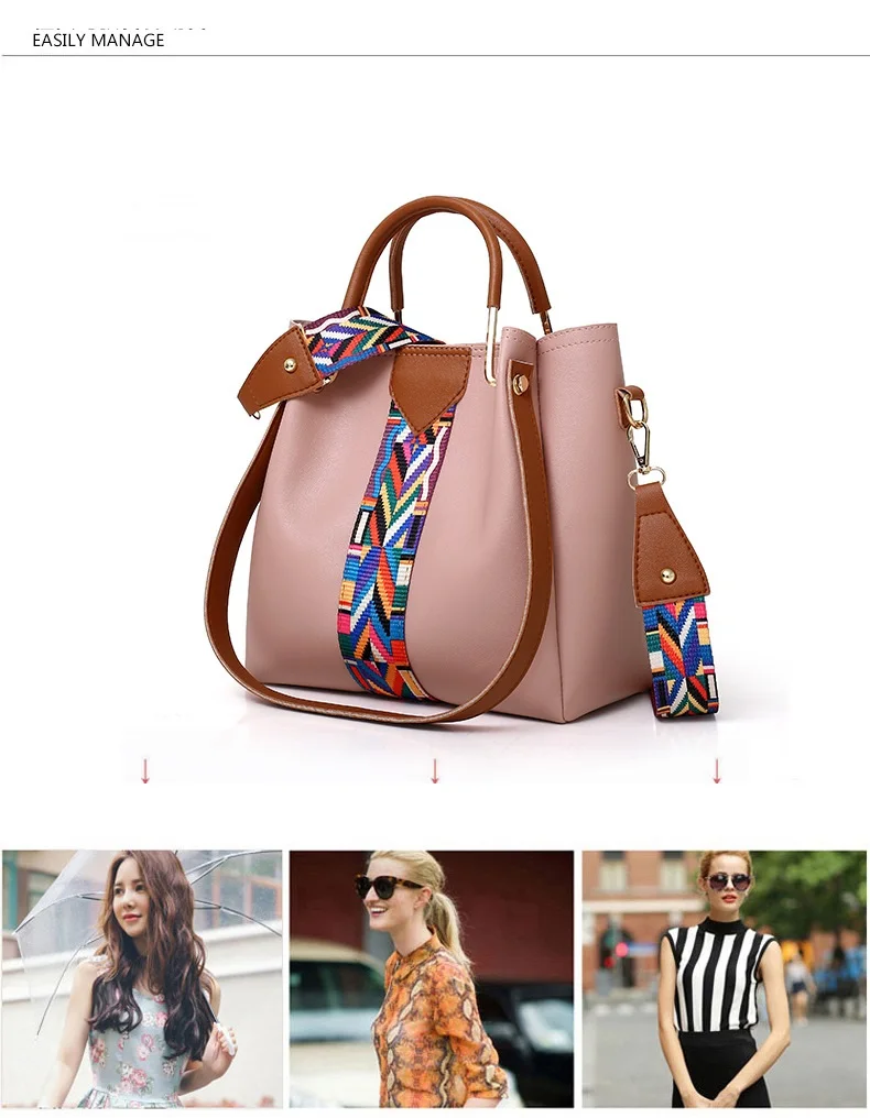 4PCS Set Purses and Handbags PU Leather Striped Shoulder Bags for Women 2018 